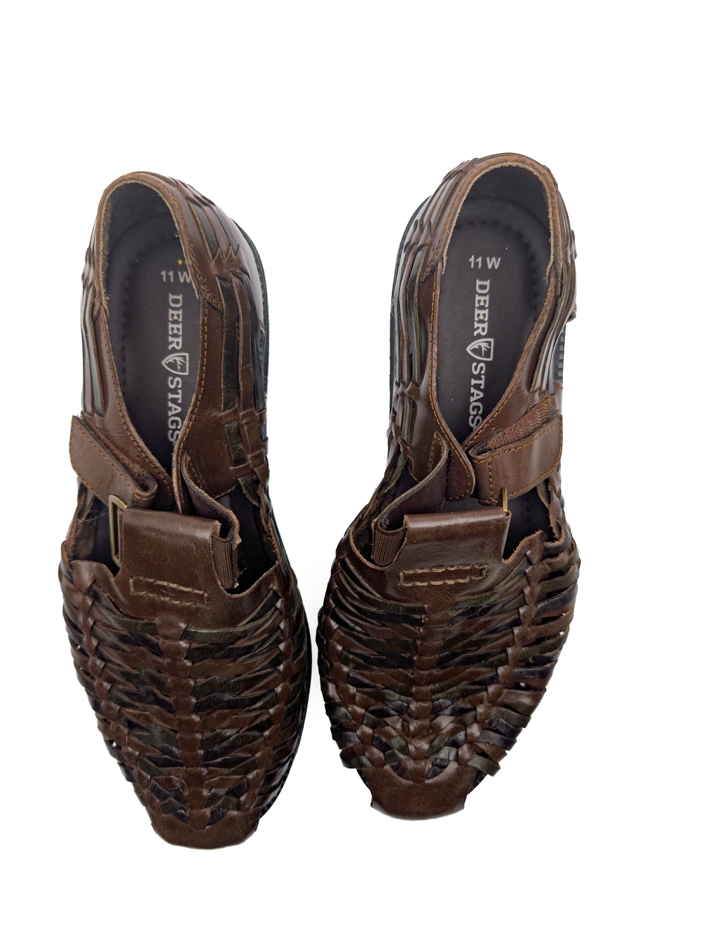 Deer Stags Men's Brown Woven Leather Fisherman Sandals - Dark Brown
